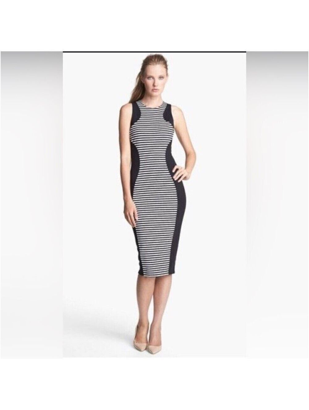 Torn By Ronnie Kobo Navy White Striped BodyCon Sheath Dress Size XS EUC